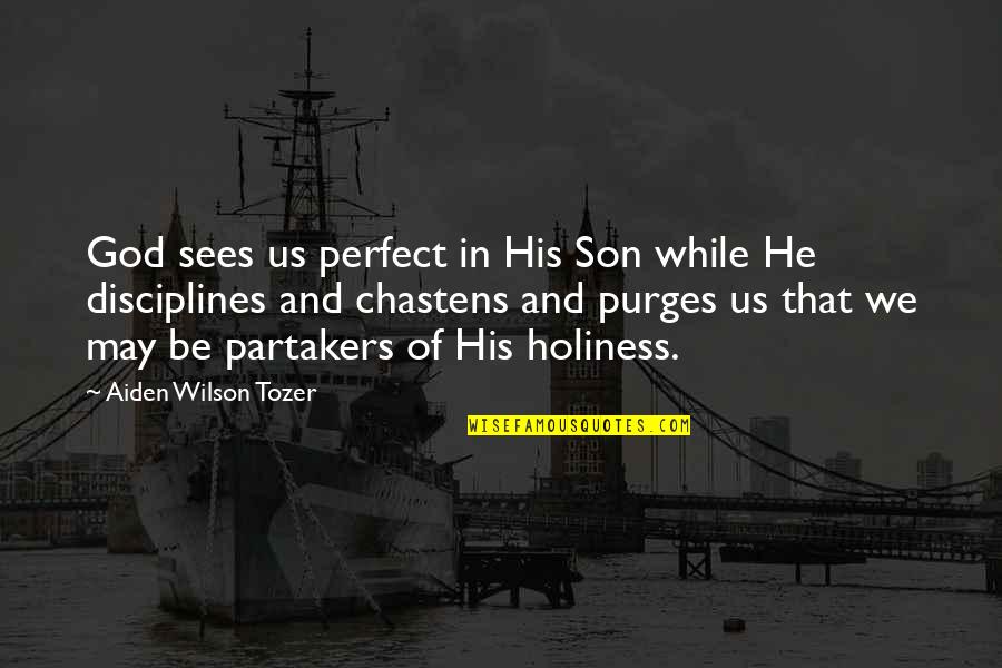 His Holiness Quotes By Aiden Wilson Tozer: God sees us perfect in His Son while