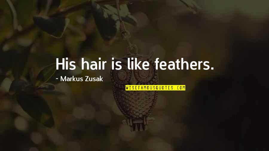 His So Cute Quotes By Markus Zusak: His hair is like feathers.