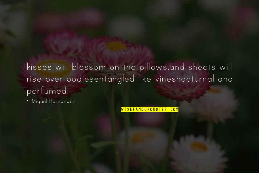 Historical Art Quotes By Miguel Hernandez: kisses will blossom on the pillows,and sheets will