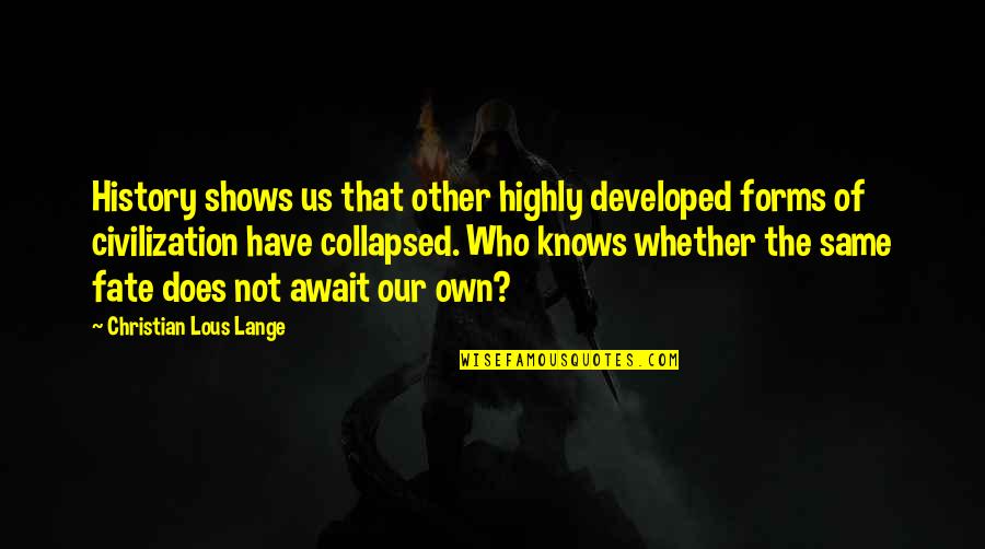 History Civilization Quotes By Christian Lous Lange: History shows us that other highly developed forms
