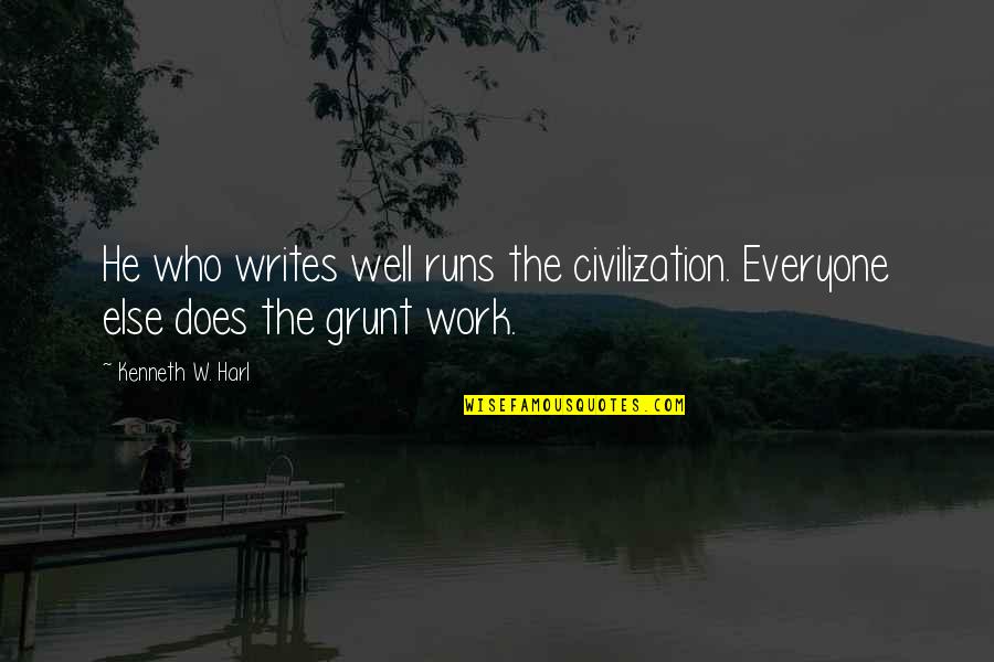 History Civilization Quotes By Kenneth W. Harl: He who writes well runs the civilization. Everyone