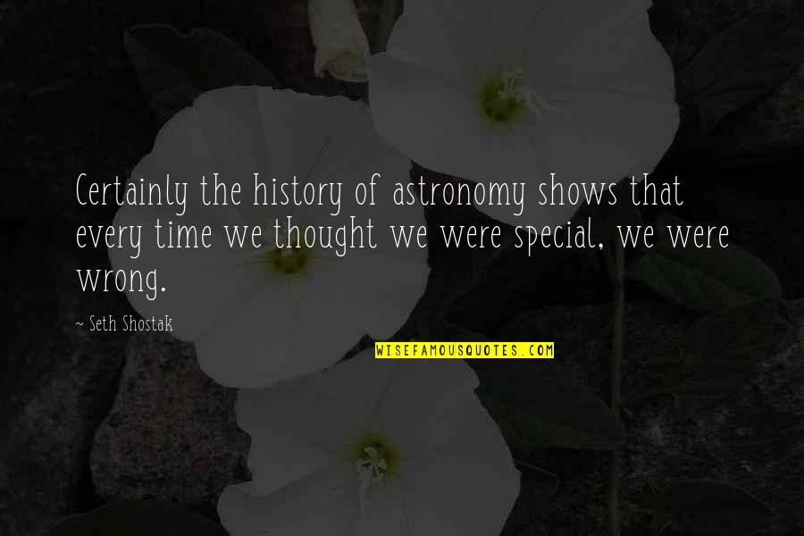 History Of Thought Quotes By Seth Shostak: Certainly the history of astronomy shows that every