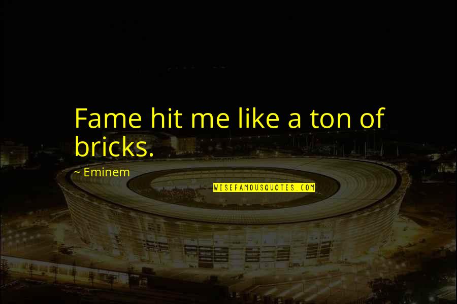 Hit The Bricks Quotes By Eminem: Fame hit me like a ton of bricks.