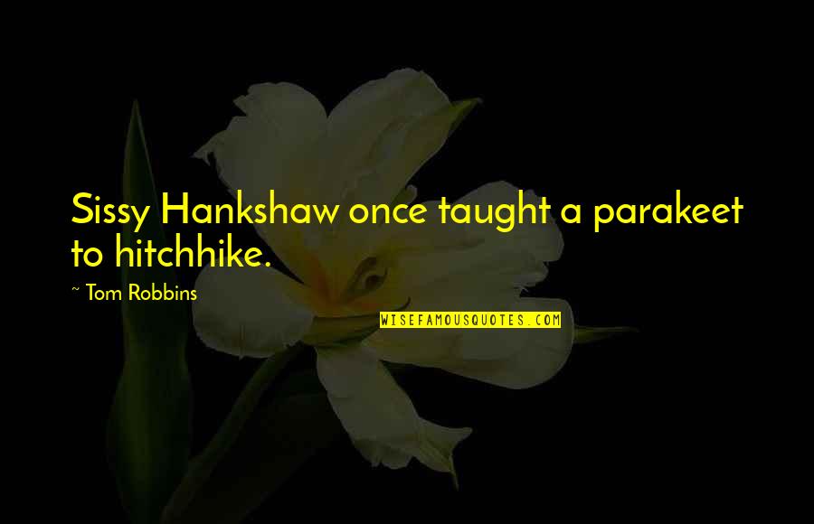 Hitchhike Quotes By Tom Robbins: Sissy Hankshaw once taught a parakeet to hitchhike. Hitchhike Quotes By Tom Robbins: Sissy Hankshaw once taught a parakeet to hitchhike.