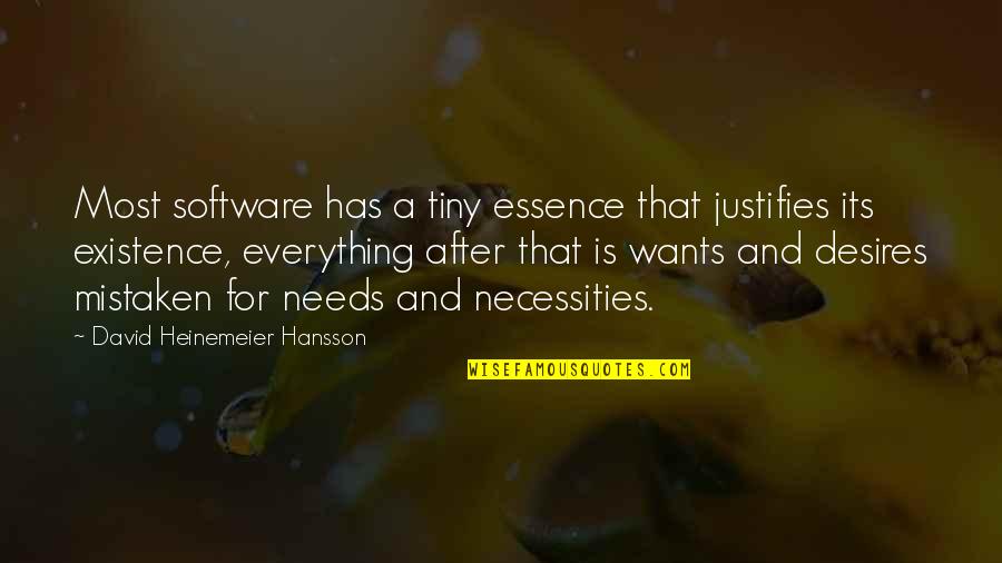 Hithere Games Quotes By David Heinemeier Hansson: Most software has a tiny essence that justifies Hithere Games Quotes By David Heinemeier Hansson: Most software has a tiny essence that justifies