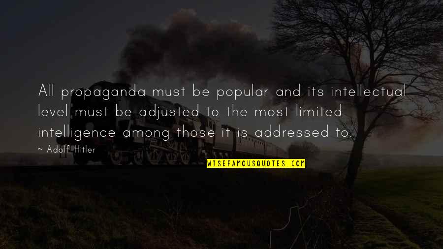 Hitler Adolf Quotes By Adolf Hitler: All propaganda must be popular and its intellectual