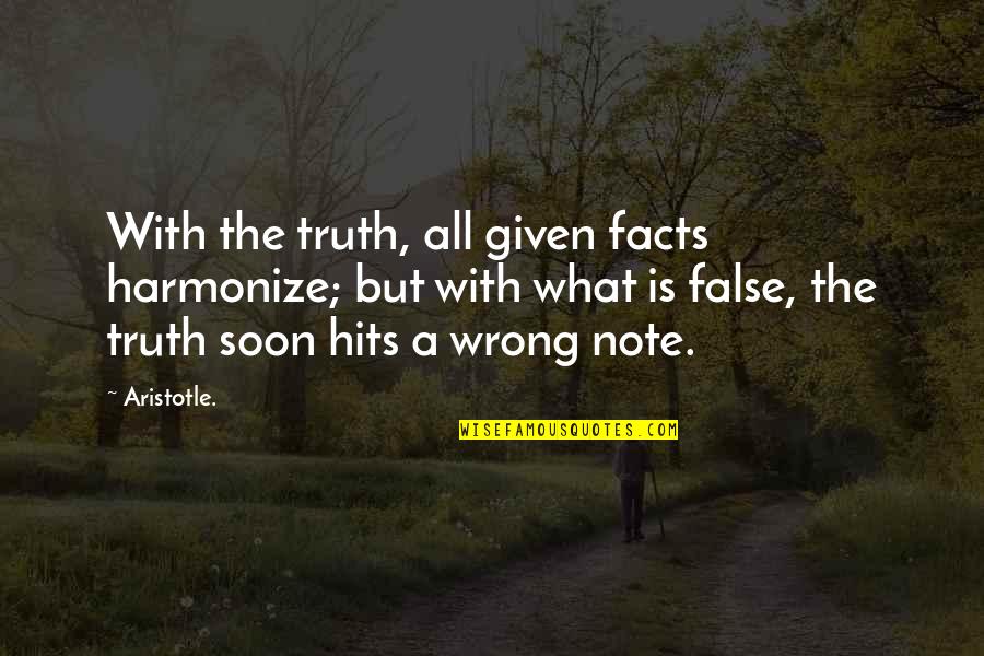 Hits Quotes By Aristotle.: With the truth, all given facts harmonize; but