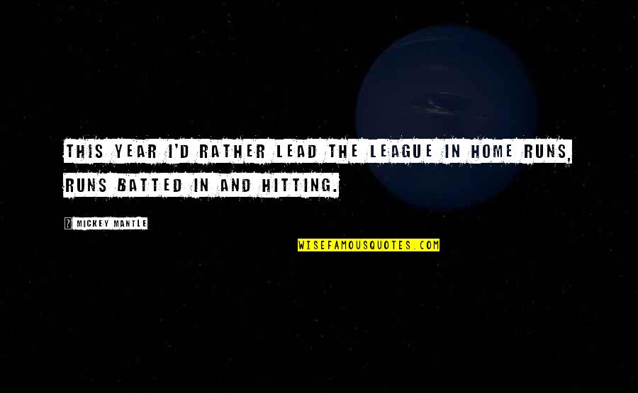 Hitting Baseball Quotes By Mickey Mantle: This year I'd rather lead the league in