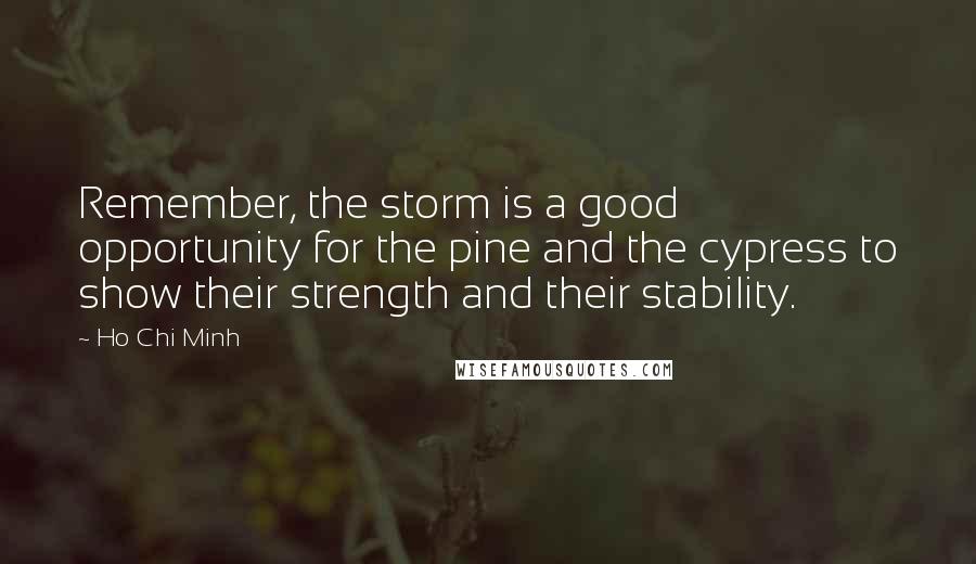 Ho Chi Minh quotes: Remember, the storm is a good opportunity for the pine and the cypress to show their strength and their stability.