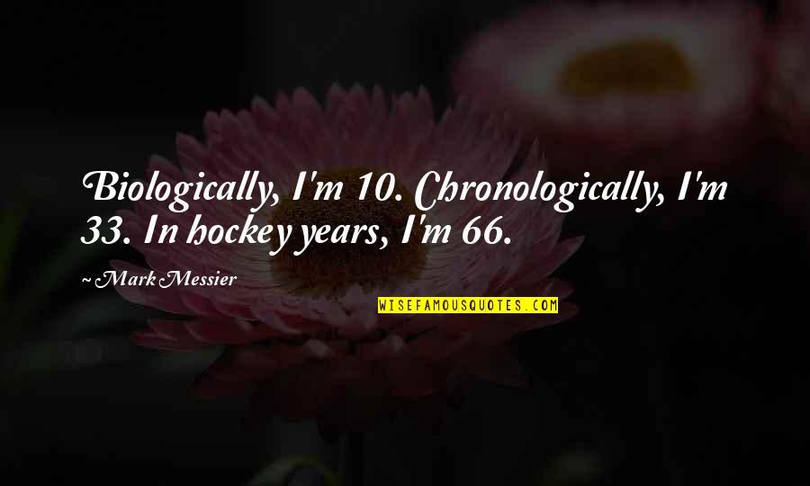 Hoitink Dubuc Quotes By Mark Messier: Biologically, I'm 10. Chronologically, I'm 33. In hockey