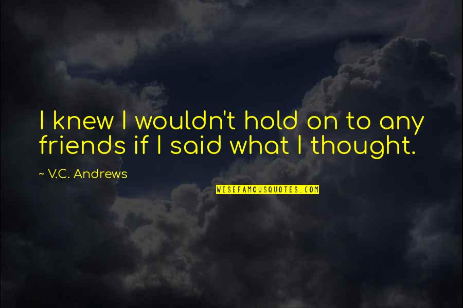 Hold On Quotes By V.C. Andrews: I knew I wouldn't hold on to any