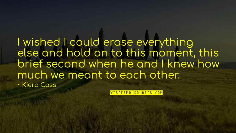 Hold On To Love Quotes By Kiera Cass: I wished I could erase everything else and Hold On To Love Quotes By Kiera Cass: I wished I could erase everything else and