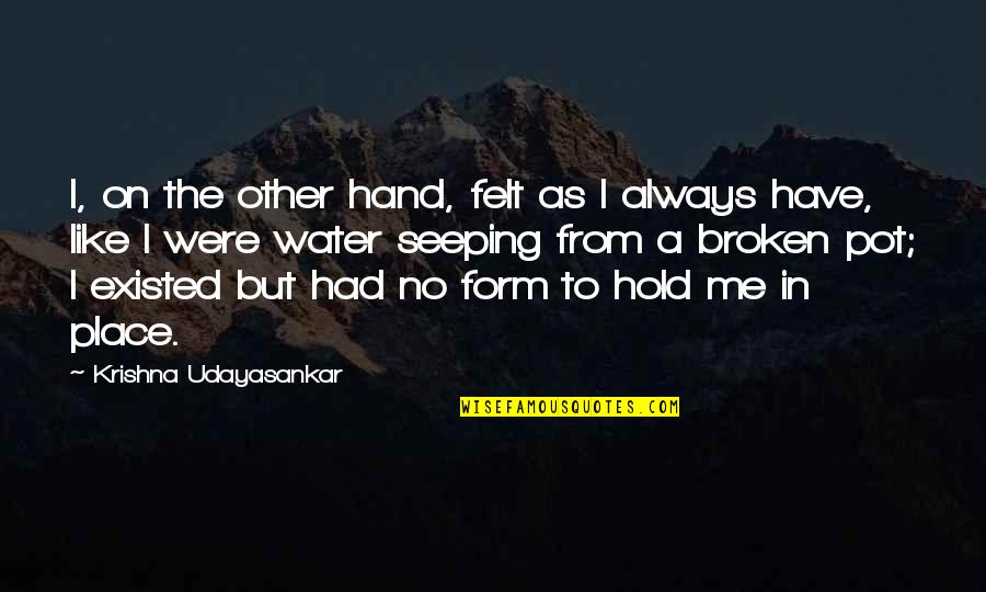 Hold The Hand Quotes By Krishna Udayasankar: I, on the other hand, felt as I