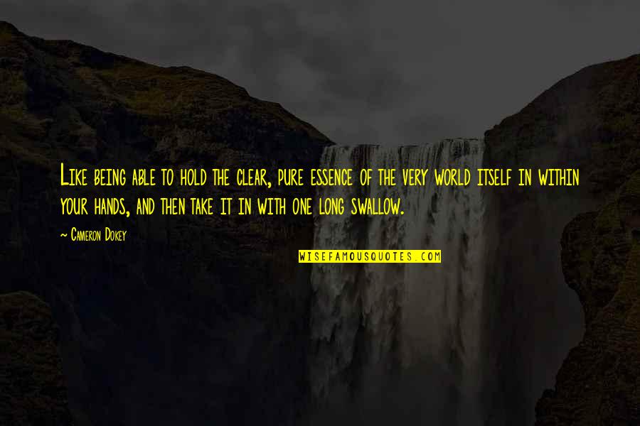 Hold The World Quotes By Cameron Dokey: Like being able to hold the clear, pure