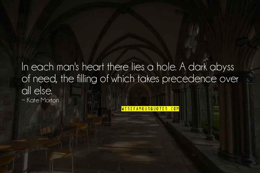 Hole In Your Heart Quotes By Kate Morton: In each man's heart there lies a hole. Hole In Your Heart Quotes By Kate Morton: In each man's heart there lies a hole.