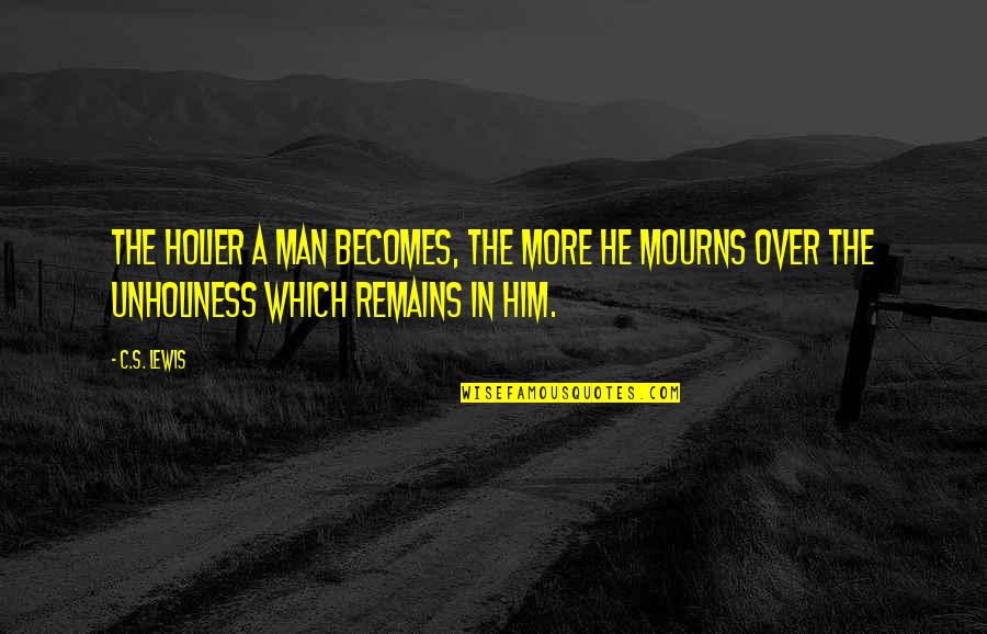 Holier Quotes By C.S. Lewis: The holier a man becomes, the more he