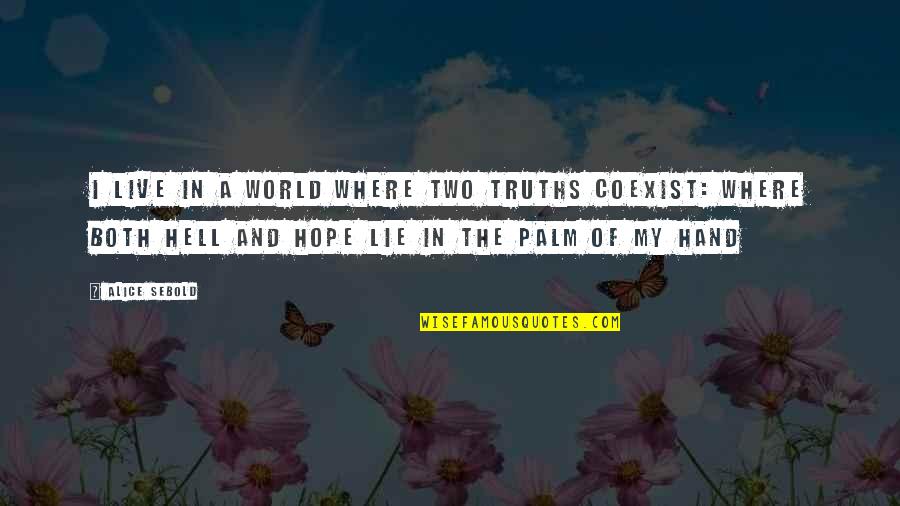 Holinessevents Quotes By Alice Sebold: I live in a world where two truths