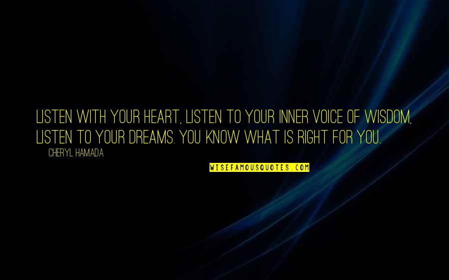 Hollaback Quotes By Cheryl Hamada: Listen with your heart, listen to your inner Hollaback Quotes By Cheryl Hamada: Listen with your heart, listen to your inner