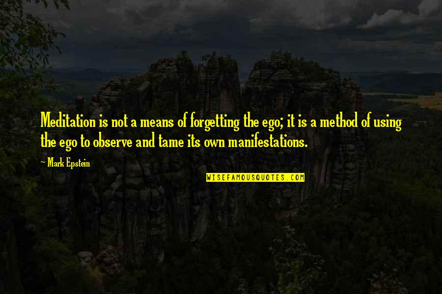 Hollenstein Garage Quotes By Mark Epstein: Meditation is not a means of forgetting the