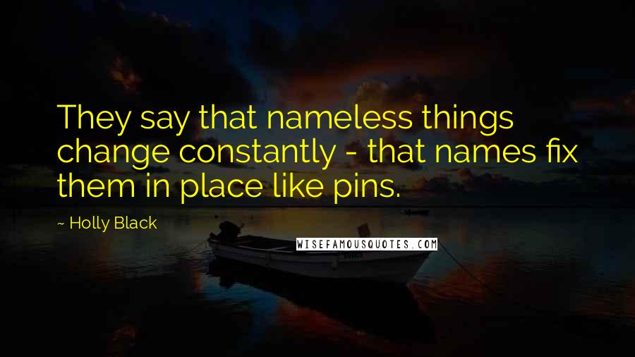 Holly Black quotes: They say that nameless things change constantly - that names fix them in place like pins.