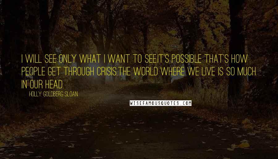 Holly Goldberg Sloan quotes: I will see only what I want to see.It's possible that's how people get through crisis.The world where we live is so much in our head.