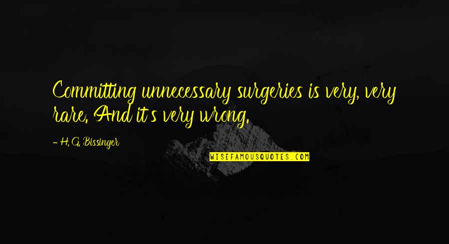 Hollywood Squares Famous Quotes By H. G. Bissinger: Committing unnecessary surgeries is very, very rare. And