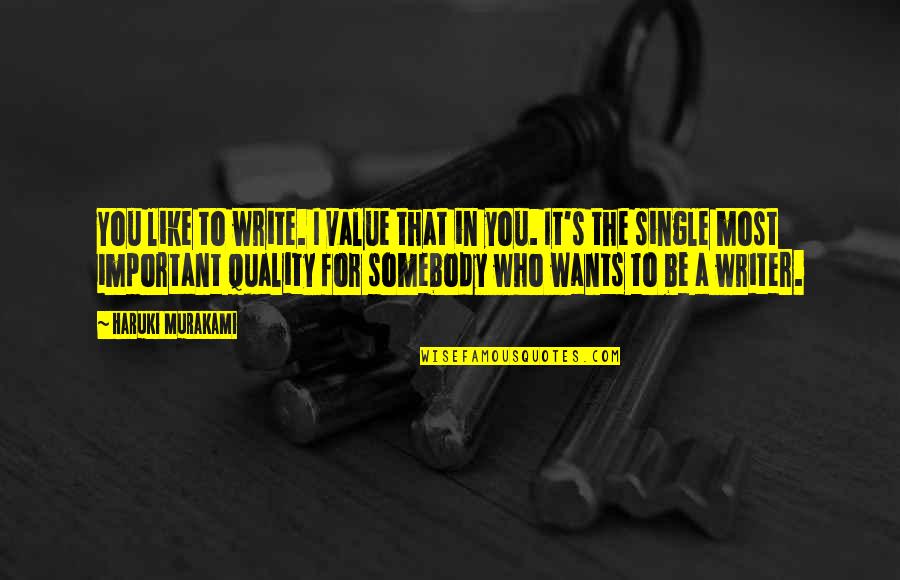 Holster For M P Quotes By Haruki Murakami: You like to write. I value that in Holster For M P Quotes By Haruki Murakami: You like to write. I value that in