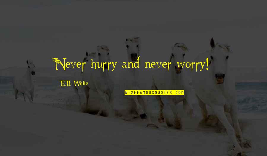 Homemakers Furniture Quotes By E.B. White: Never hurry and never worry!