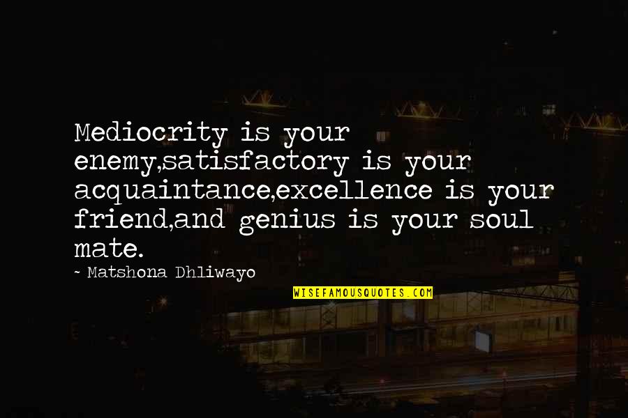 Homewrecking Female Quotes By Matshona Dhliwayo: Mediocrity is your enemy,satisfactory is your acquaintance,excellence is