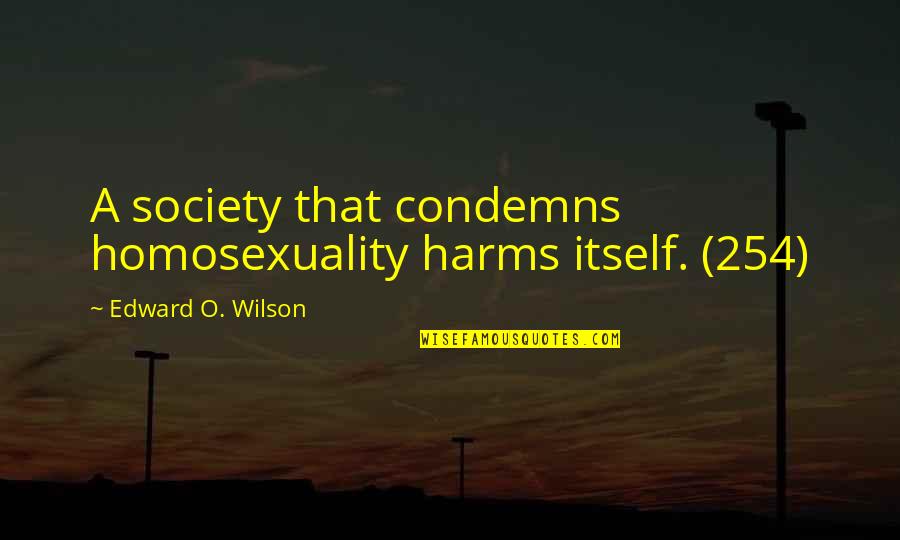 Homosexuality Quotes By Edward O. Wilson: A society that condemns homosexuality harms itself. (254)