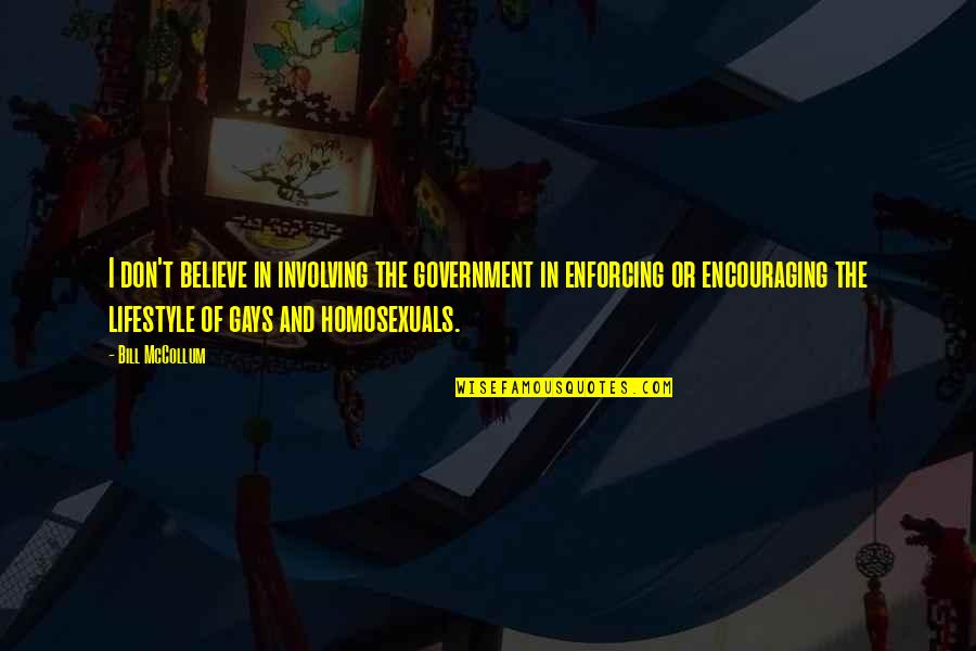 Homosexuals Quotes By Bill McCollum: I don't believe in involving the government in Homosexuals Quotes By Bill McCollum: I don't believe in involving the government in