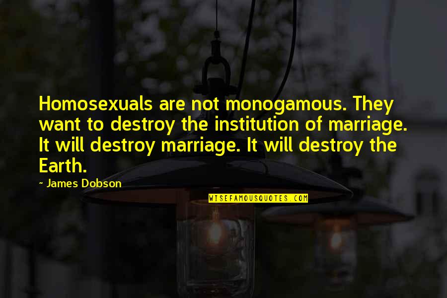 Homosexuals Quotes By James Dobson: Homosexuals are not monogamous. They want to destroy Homosexuals Quotes By James Dobson: Homosexuals are not monogamous. They want to destroy