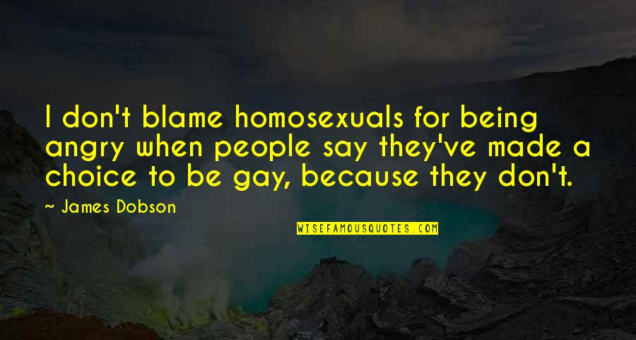 Homosexuals Quotes By James Dobson: I don't blame homosexuals for being angry when Homosexuals Quotes By James Dobson: I don't blame homosexuals for being angry when