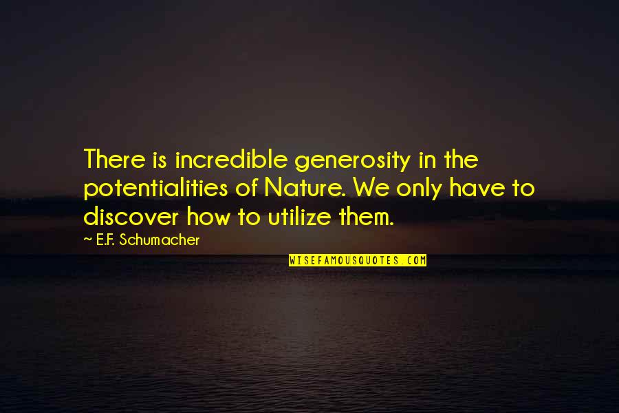 Honerkamp Lumber Quotes By E.F. Schumacher: There is incredible generosity in the potentialities of Honerkamp Lumber Quotes By E.F. Schumacher: There is incredible generosity in the potentialities of