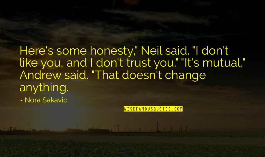 Honesty And Trust Quotes By Nora Sakavic: Here's some honesty," Neil said. "I don't like