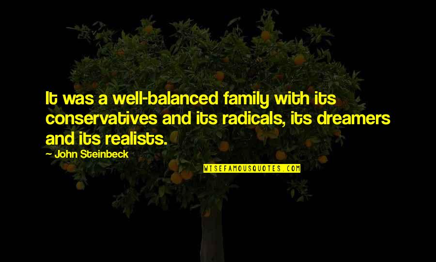 Honesty Hour Quotes By John Steinbeck: It was a well-balanced family with its conservatives Honesty Hour Quotes By John Steinbeck: It was a well-balanced family with its conservatives