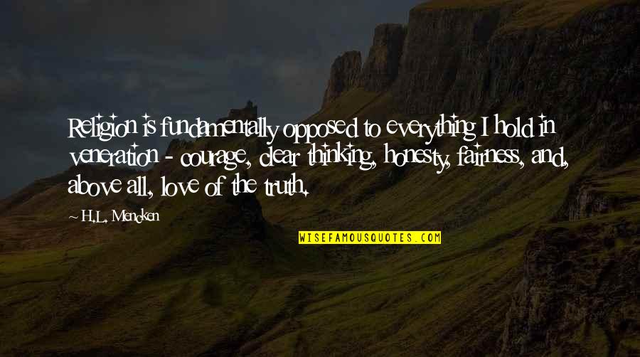 Honesty Love Quotes By H.L. Mencken: Religion is fundamentally opposed to everything I hold Honesty Love Quotes By H.L. Mencken: Religion is fundamentally opposed to everything I hold