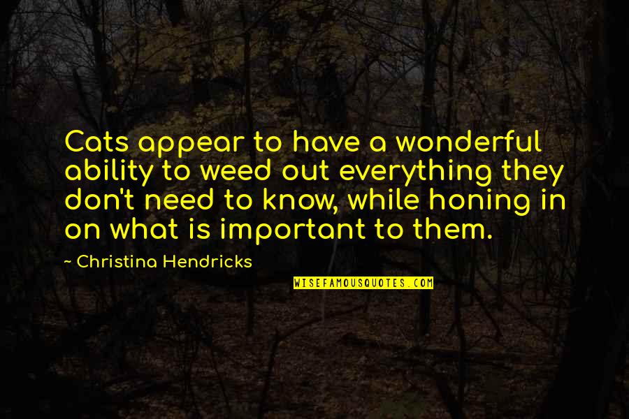 Honing Quotes By Christina Hendricks: Cats appear to have a wonderful ability to