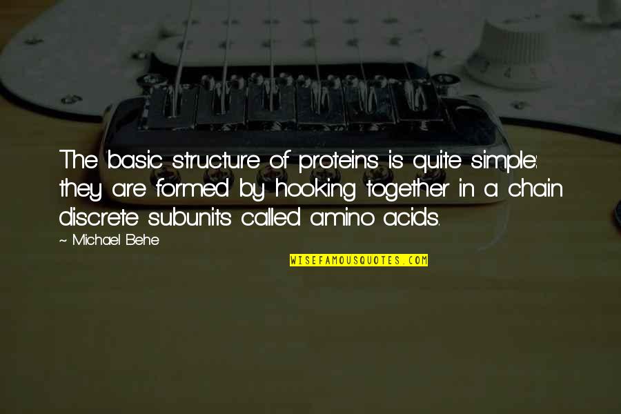 Hooking Up With Your Ex Quotes By Michael Behe: The basic structure of proteins is quite simple: