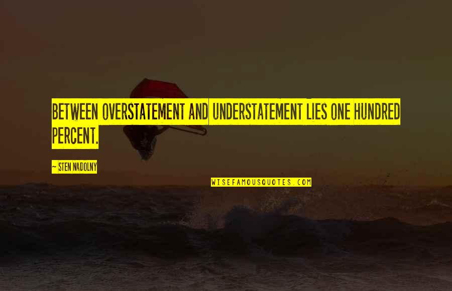 Hooted Math Quotes By Sten Nadolny: Between overstatement and understatement lies one hundred percent.