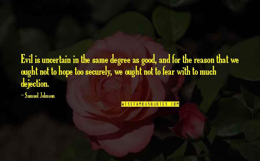 Hope And Fear Quotes By Samuel Johnson: Evil is uncertain in the same degree as