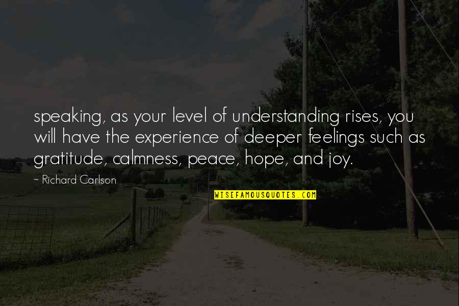 Hope And Joy Quotes By Richard Carlson: speaking, as your level of understanding rises, you