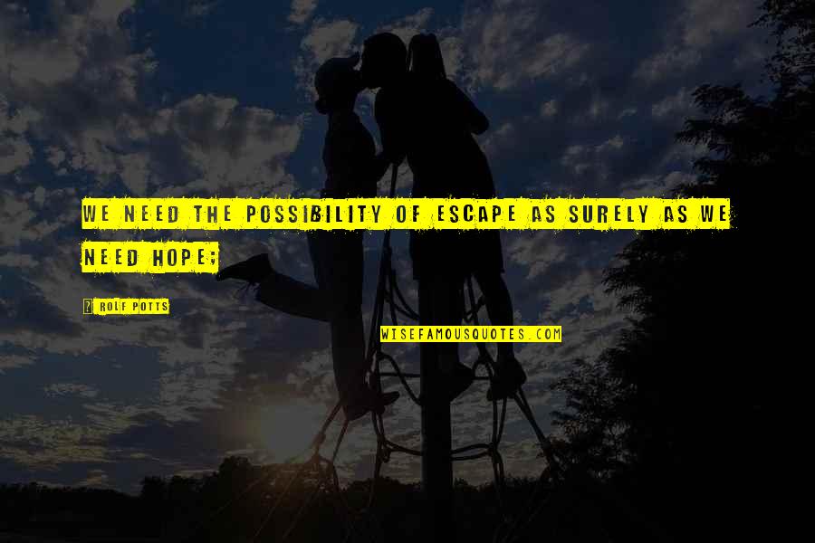 Hope And Possibility Quotes By Rolf Potts: We need the possibility of escape as surely