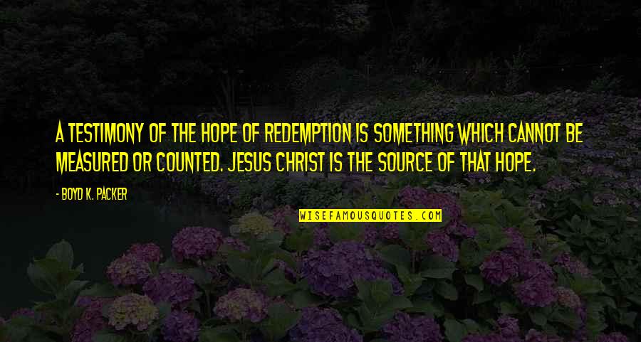 Hope And Redemption Quotes By Boyd K. Packer: A testimony of the hope of redemption is