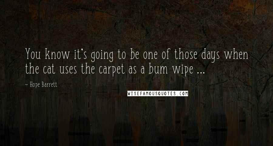 Hope Barrett quotes: You know it's going to be one of those days when the cat uses the carpet as a bum wipe ...