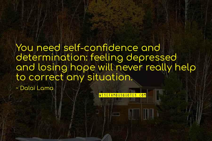 Hope Dalai Lama Quotes By Dalai Lama: You need self-confidence and determination: feeling depressed and