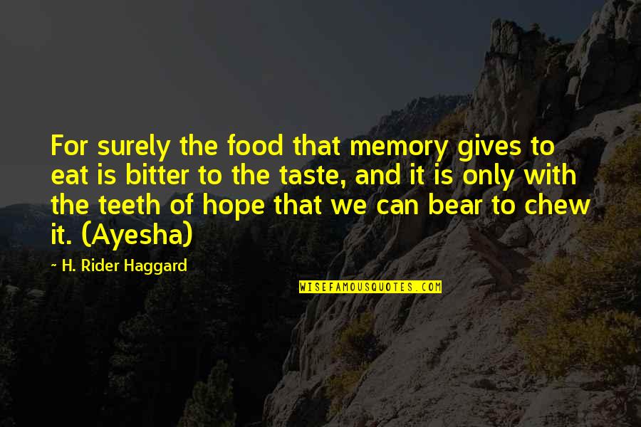 Hope For Quotes By H. Rider Haggard: For surely the food that memory gives to