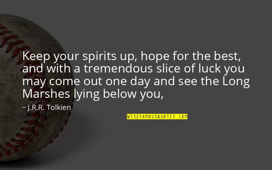 Hope For The Day Quotes By J.R.R. Tolkien: Keep your spirits up, hope for the best, Hope For The Day Quotes By J.R.R. Tolkien: Keep your spirits up, hope for the best,