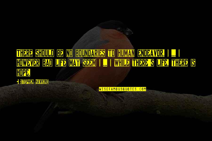Hope Is Bad Quotes By Stephen Hawking: There should be no boundaries to human endeavor. Hope Is Bad Quotes By Stephen Hawking: There should be no boundaries to human endeavor.