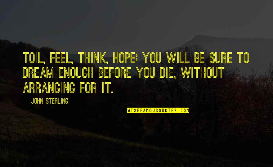 Hope Is Not Enough Quotes By John Sterling: Toil, feel, think, hope; you will be sure